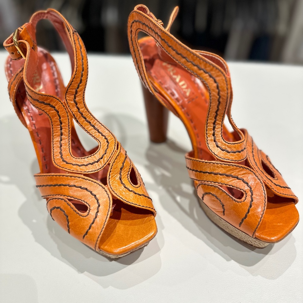 HANDMADE VINTAGE ORANGE PRADA HEELS
